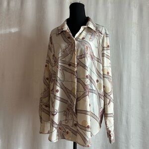 H&M Paisley Print Retro Style in Cream & Marion Satin Blouse Size 12